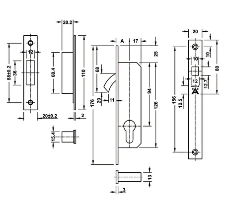 Thân khóa Hafele cho cửa trượt - 911 26