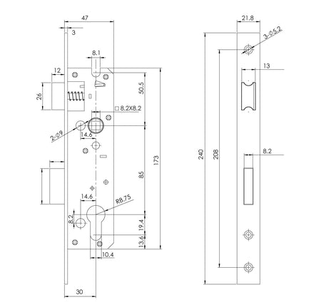 Thân khóa Hafele cho cửa đố nhỏ - 911 77