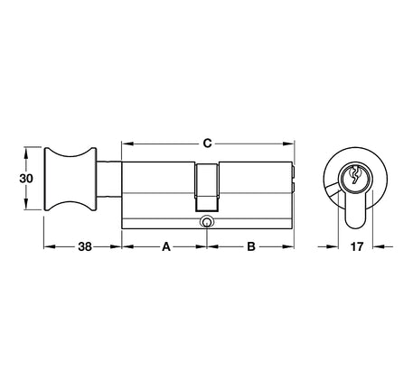 Ruột khóa Hafele 1 đầu chìa, 1 đầu vặn - 916 96