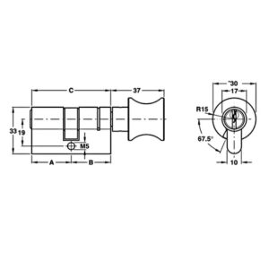 Ruột khóa Hafele 1 đầu chìa, 1 đầu vặn 71mm - 916 96 664 dimd 457x431 crop center