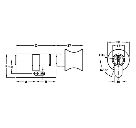 Ruột khóa Hafele 1 đầu chìa, 1 đầu vặn 71mm - 916 96