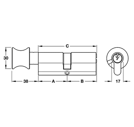Ruột khóa Hafele 1 đầu chìa, 1 đầu vặn 65mm - 916 96