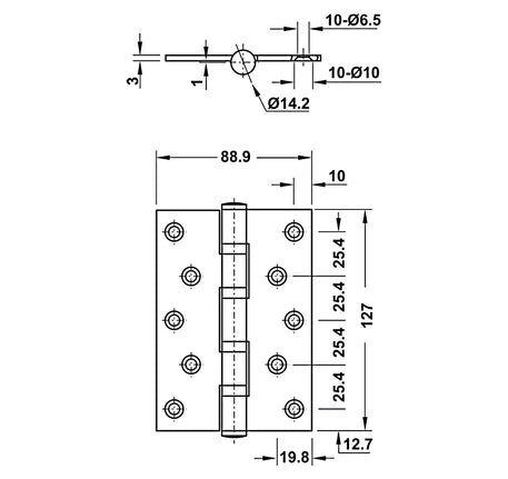 Bản lề lá Hafele 127x89x3mm - 2 vòng bi - 926 25