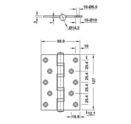 Bản lề lá Hafele 127x89x3mm - 4 vòng bi - 926 25