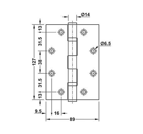 Bản lề lá Hafele chống cháy 127x89x3 - 2 vòng bi - 926 98