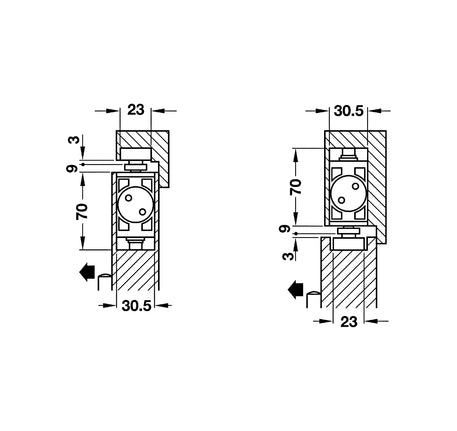 Thiết bị đóng cửa tự động âm Hafele DCL31 - 931 84