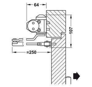 Thiết bị đóng cửa tự động Hafele DCL 11 - 931 84 649 dimd3 457x431 crop center