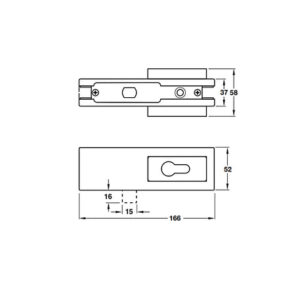 Khóa kẹp chân kính Hafele với lỗ ruột khóa PC - 981 50 030 dimd1 457x431 crop center