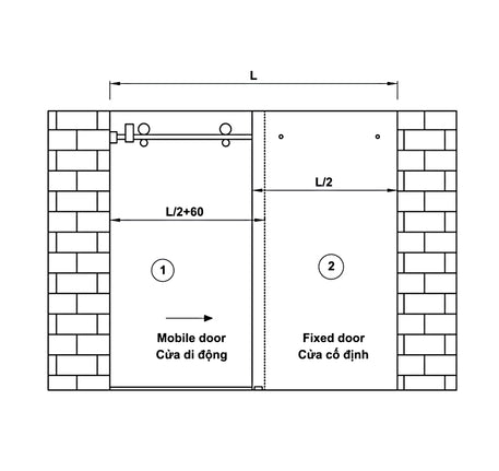 Bộ phụ kiện Hafele với ray trượt 2000 mm - Bộ cửa trượt phòng tắm kính (vuông) - 981 71