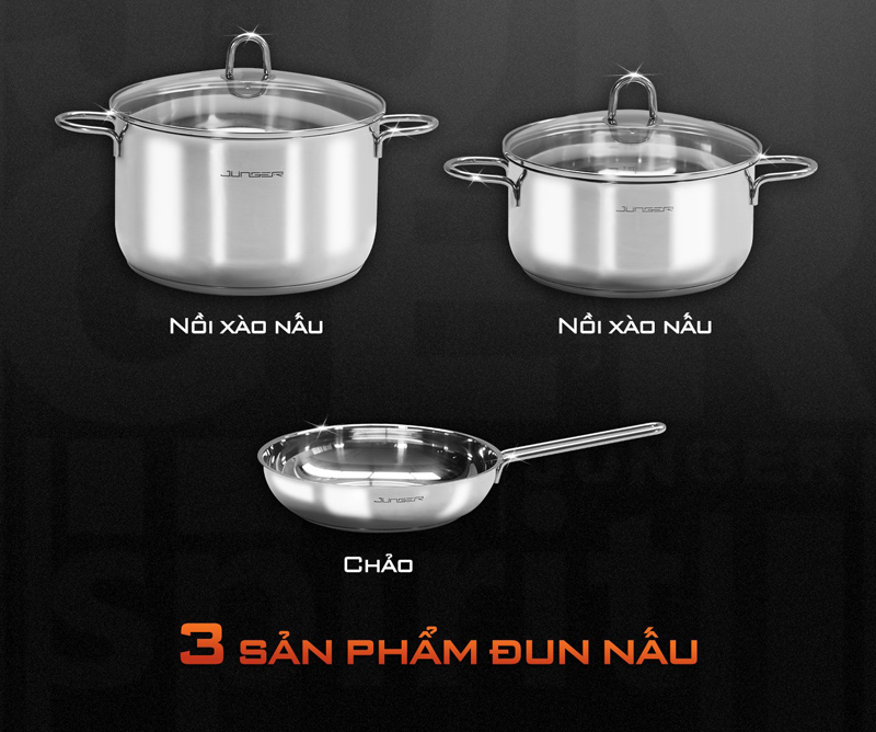 BỘ NỒI INOX JUNGER CWJ-050 CAO CẤP 5 CHI TIẾT