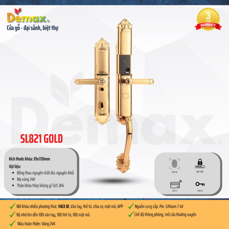 KHÓA VÂN TAY APP WIFI DEMAX SL821 MÀU ĐỒNG