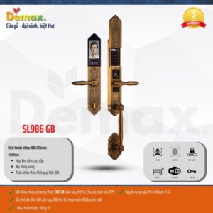 KHÓA CỬA ĐẠI SẢNH FACE ID WIFI DEMAX SL986 GB MÀU ĐỒNG - DEMAX SL986 GB WEB
