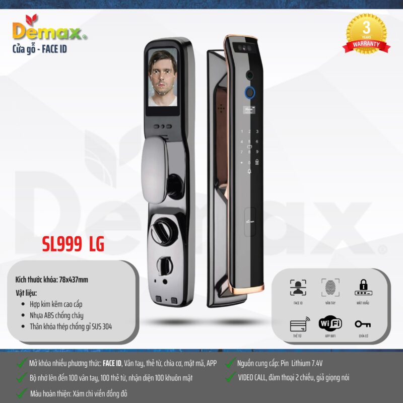 KHÓA CỬA NHẬN DIỆN FACE ID APP WIFI DEMAX SL999 LG