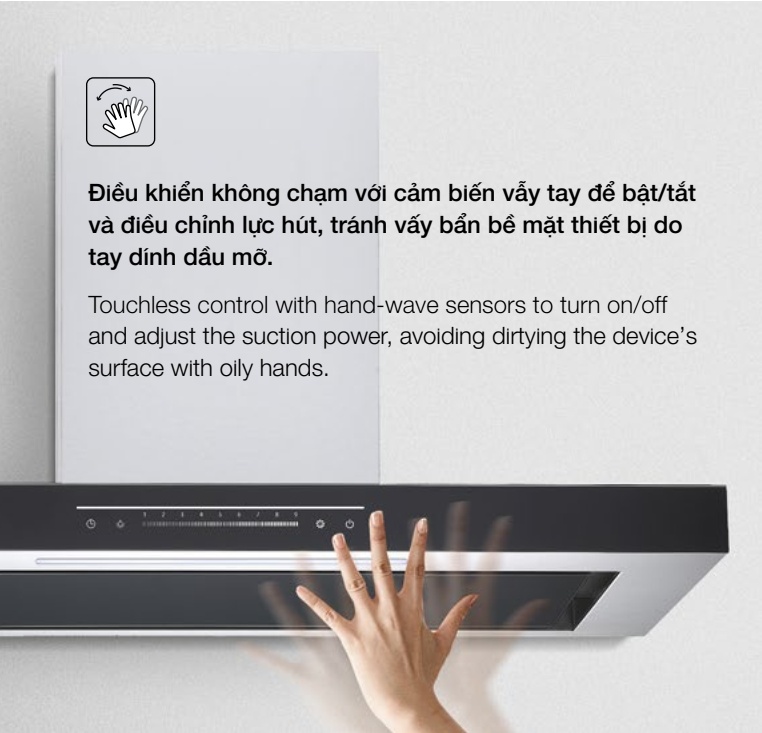 MÁY HÚT MÙI GẮN TƯỜNG HAFELE HC-W705B (533.87.377) - Dieu khien khong cham voi cam bien vay tay