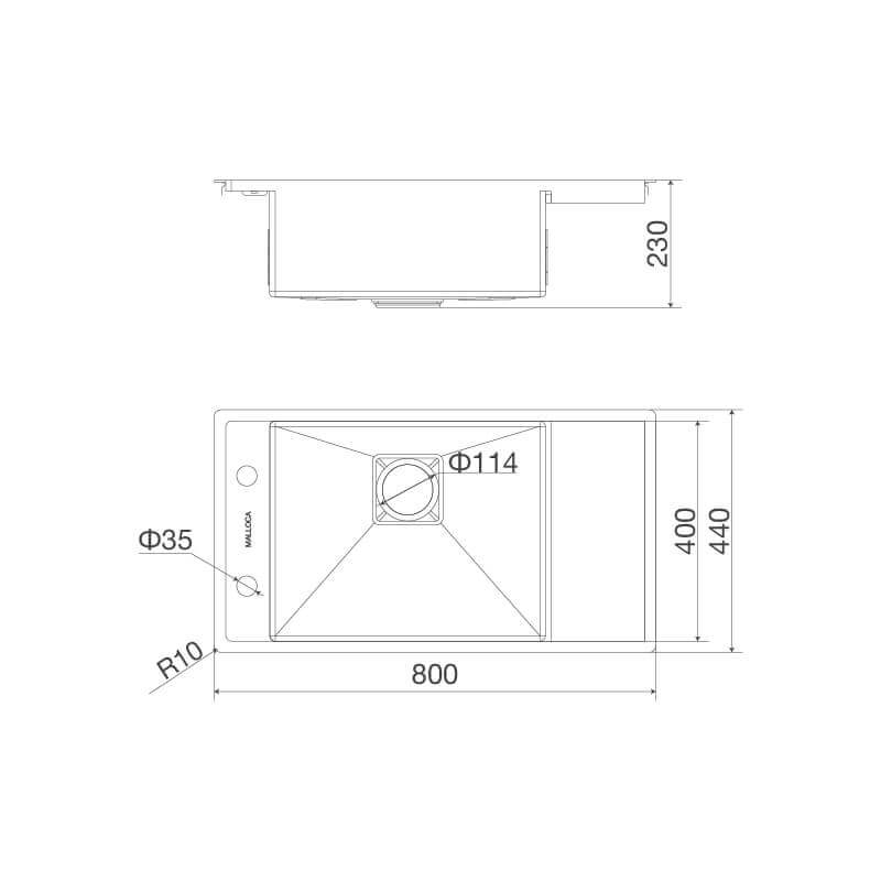 KÍCH THƯỚC CHẬU RỬA CHÉN MALLOCA MS 6303 WST