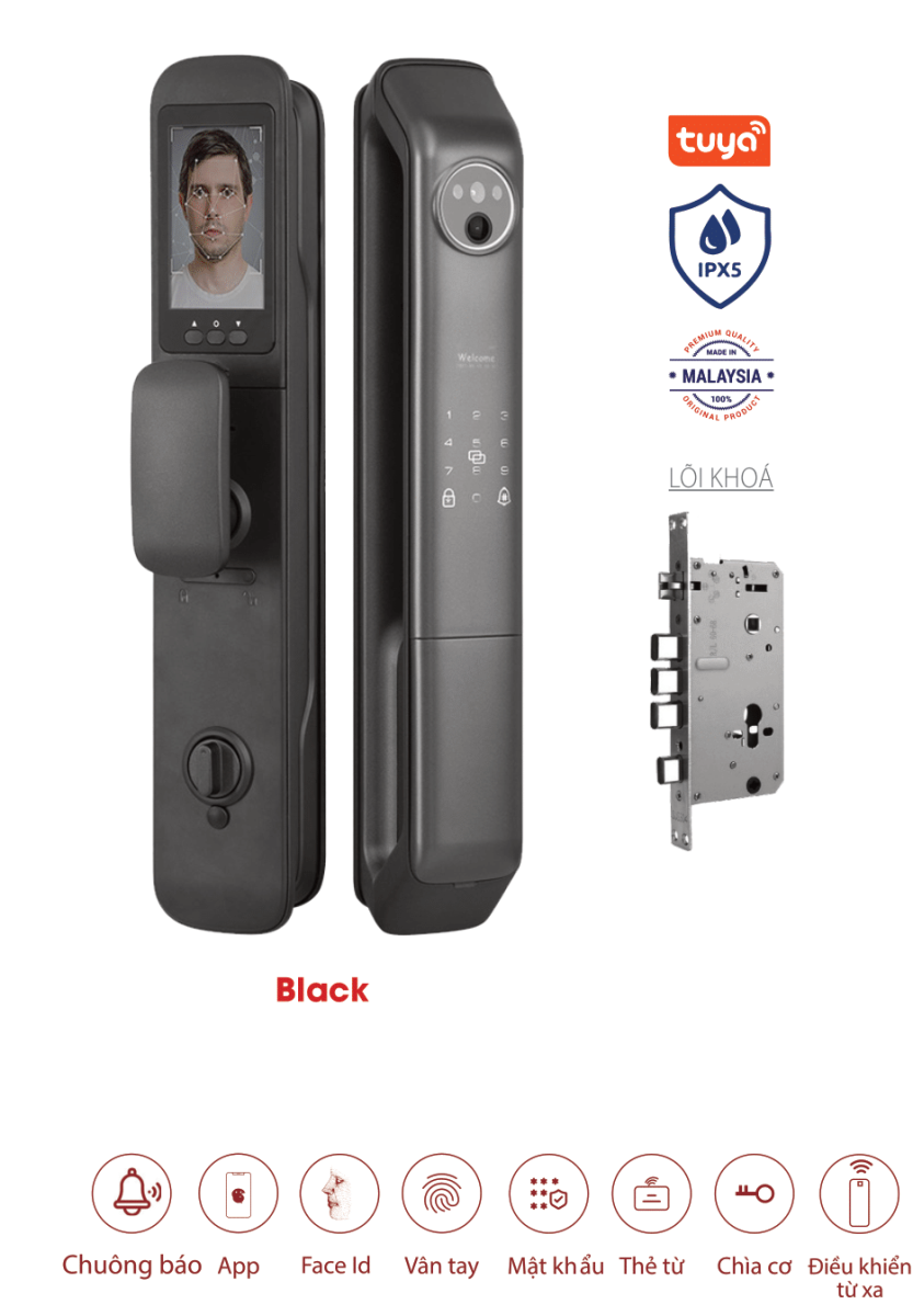 Khoá nhận diện khuôn mặt Avolock AL-80FRVT-B Face ID, App wifi