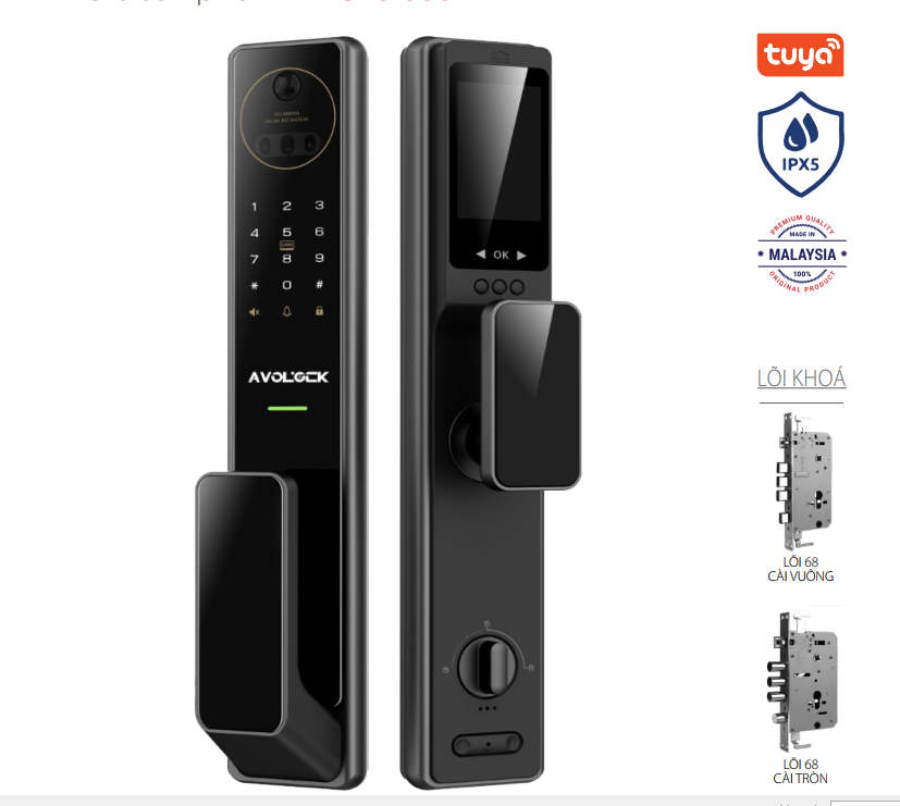 Khoá thông minh Avolock AL-82FRVT-B nhận diện khuôn mặt Face ID, App wifi