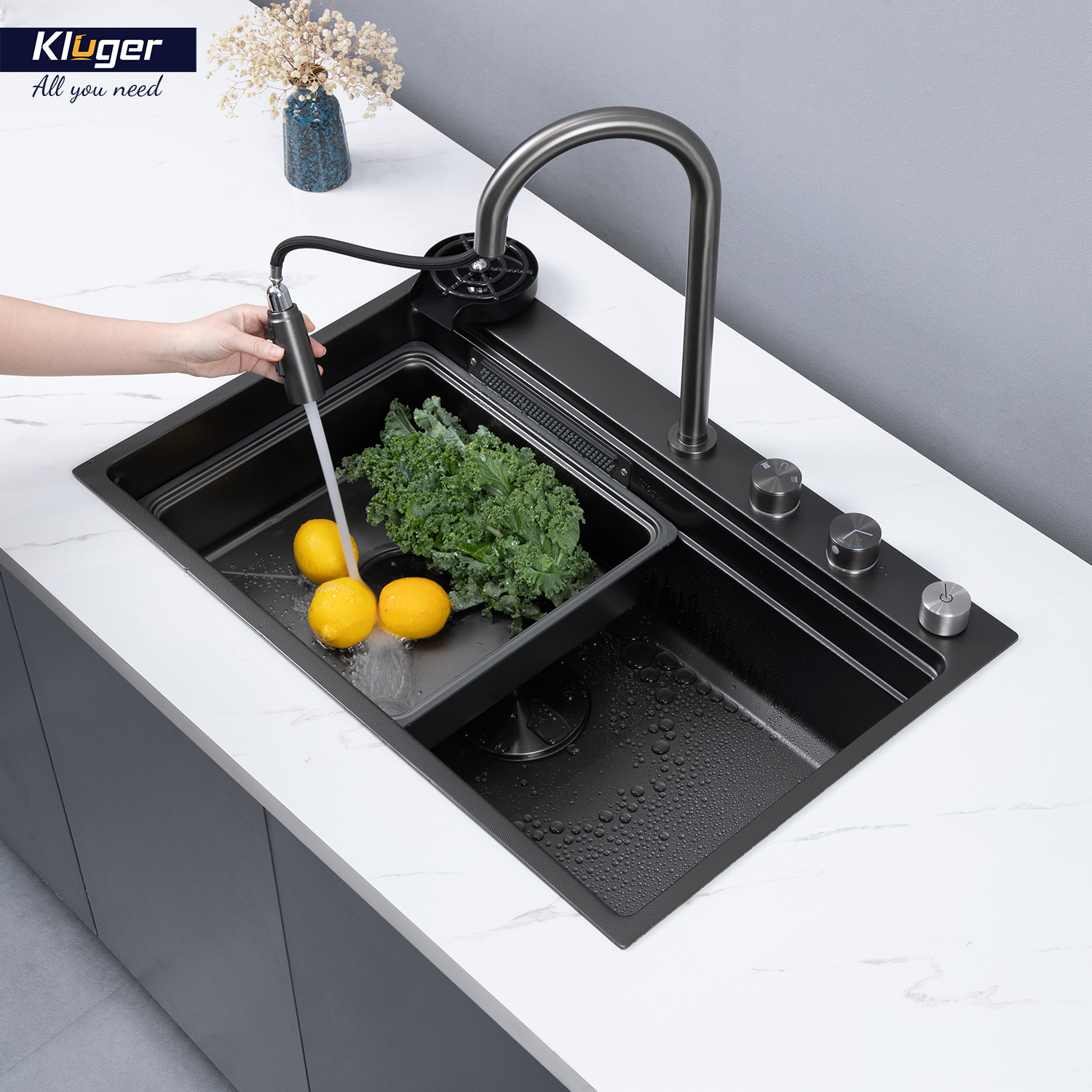 CHẬU RỬA CHÉN KLUGER KWF8161FB S76W PLUS - chau rua bat 1 ho kluger kwf8161fb s76w thac nuoc 2