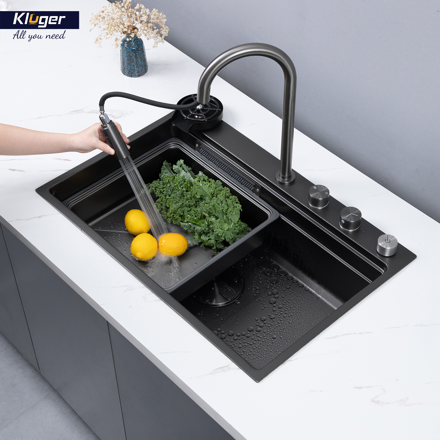 CHẬU RỬA CHÉN KLUGER KWF8161FB S76W PLUS - chau rua bat 1 ho kluger kwf8161fb s76w thac nuoc 3