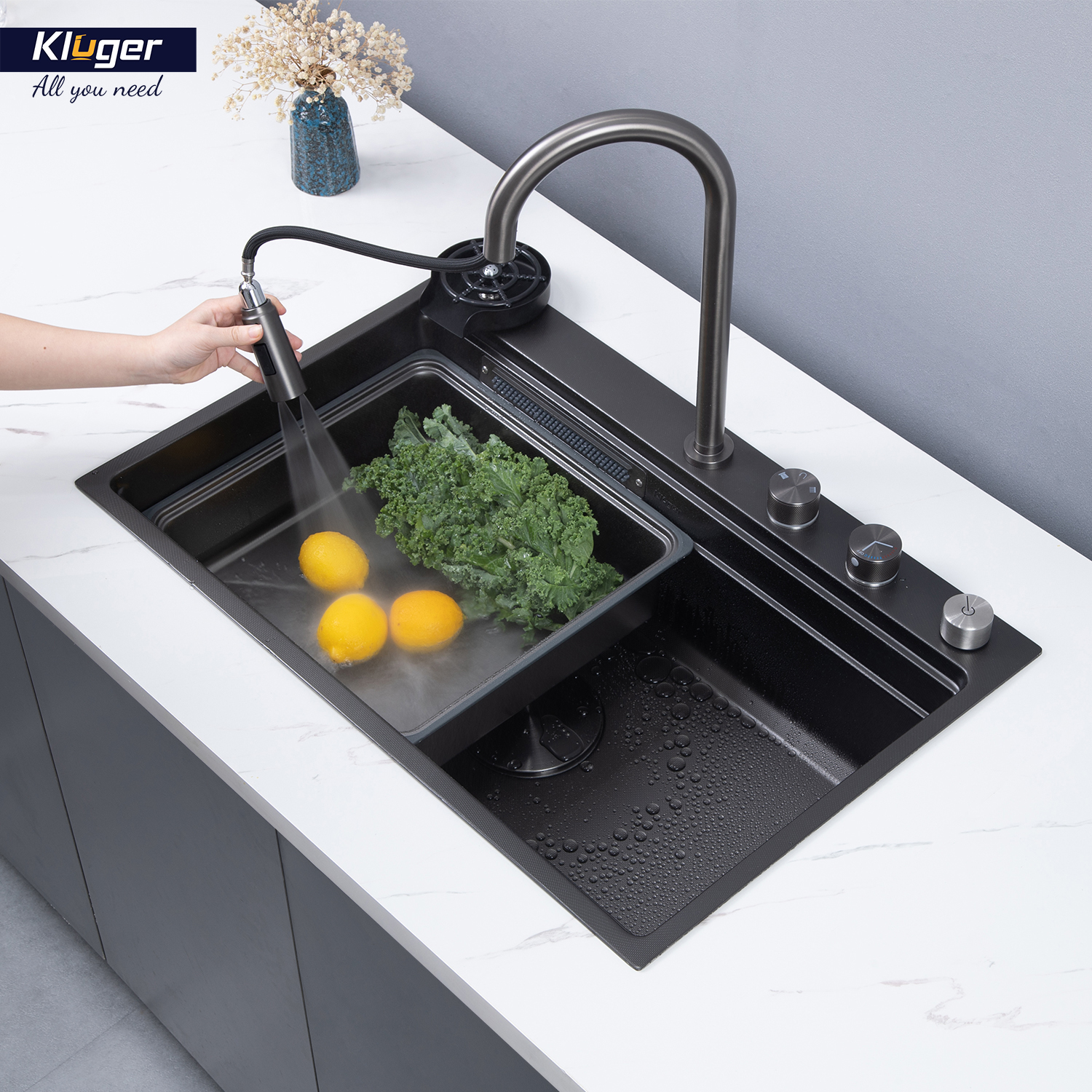CHẬU RỬA CHÉN KLUGER KWF8161FB S76W PLUS - chau rua bat 1 ho kluger kwf8161fb s76w thac nuoc 4