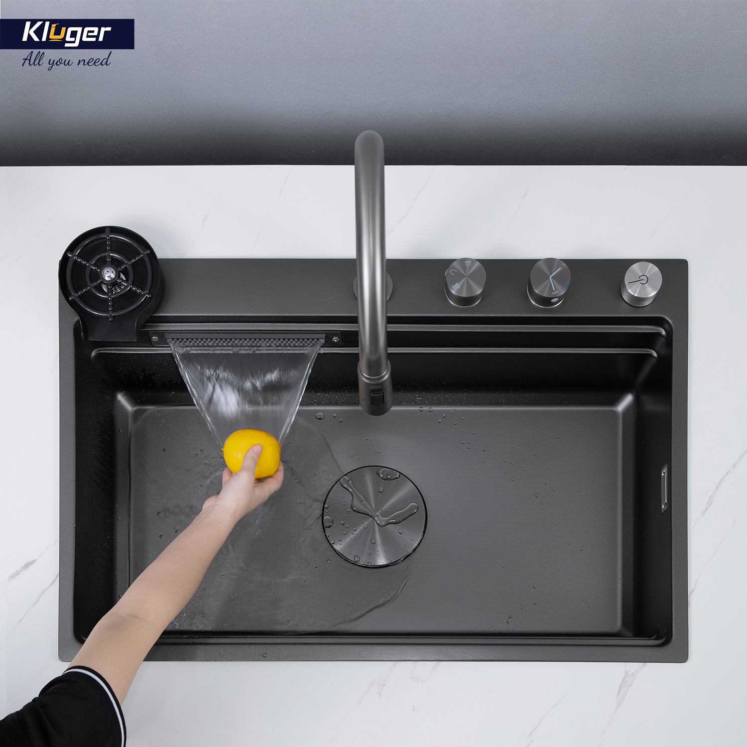 CHẬU RỬA CHÉN KLUGER KWF8161FB S76W PLUS - chau rua bat 1 ho kluger kwf8161fb s76w thac nuoc 5