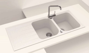 CHẬU GRANSTONE HAFELE HS18-GED2R80 MÀU KEM 570.35.460 - chau rua bat da hafele hs18 ged2r80 57035460 2 ho 1 ban 1