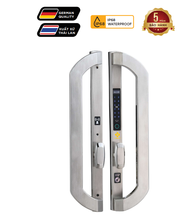 Khoá vân tay cửa nhôm HB CNI8 EU Silver