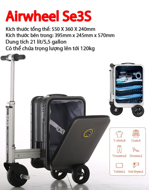 VALI ĐIỆN AIRWHEEL SE3S MÀU HỒNG – HÀNG NHẬP KHẨU CHÍNH HÃNG