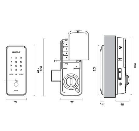 KÍCH THƯỚC HÓA ĐIỆN TỬ HAFELE ER5100 (KHÔNG BAO GỒM PIN) 