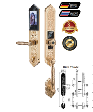 Khóa cửa đại sảnh Hubert HB DS79F Face ID, App wifi mạ Vàng 24K