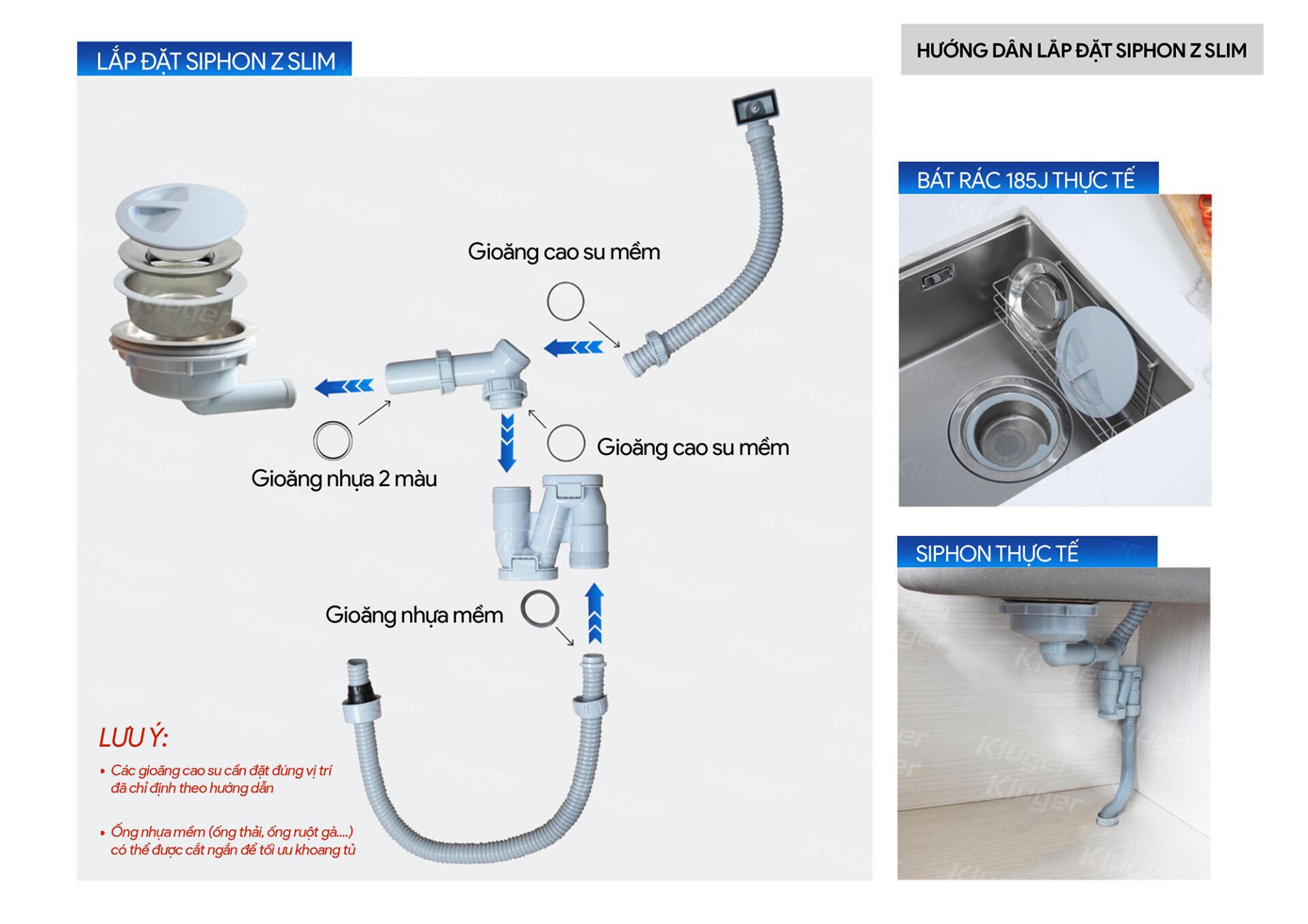 SIPHON CHẬU RỬA BÁT 1 HỐ KLUGER Z SLIM - huong dan lap siphon chau rua bat z slim kluger 2