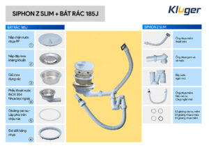 SIPHON CHẬU RỬA BÁT 1 HỐ KLUGER Z SLIM - huong dan lap siphon chau rua bat z slim kluger