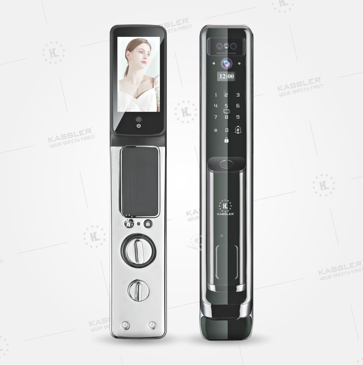 KHOÁ CỬA VÂN TAY KASSLER KL 838 SILVER BLUE APP WIFI - kassler kl838 silver 1