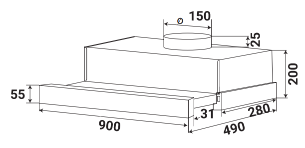 KÍCH THƯỚC MÁY HÚT MÙI ÂM TỦ CẢM ỨNG KAFF KF-TL900