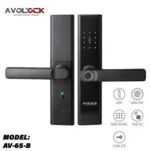 Khoá cửa gỗ vân tay Avolock AV 65 Black App wifi - khoa cua dien tu thong minh avolock av 65 b 1