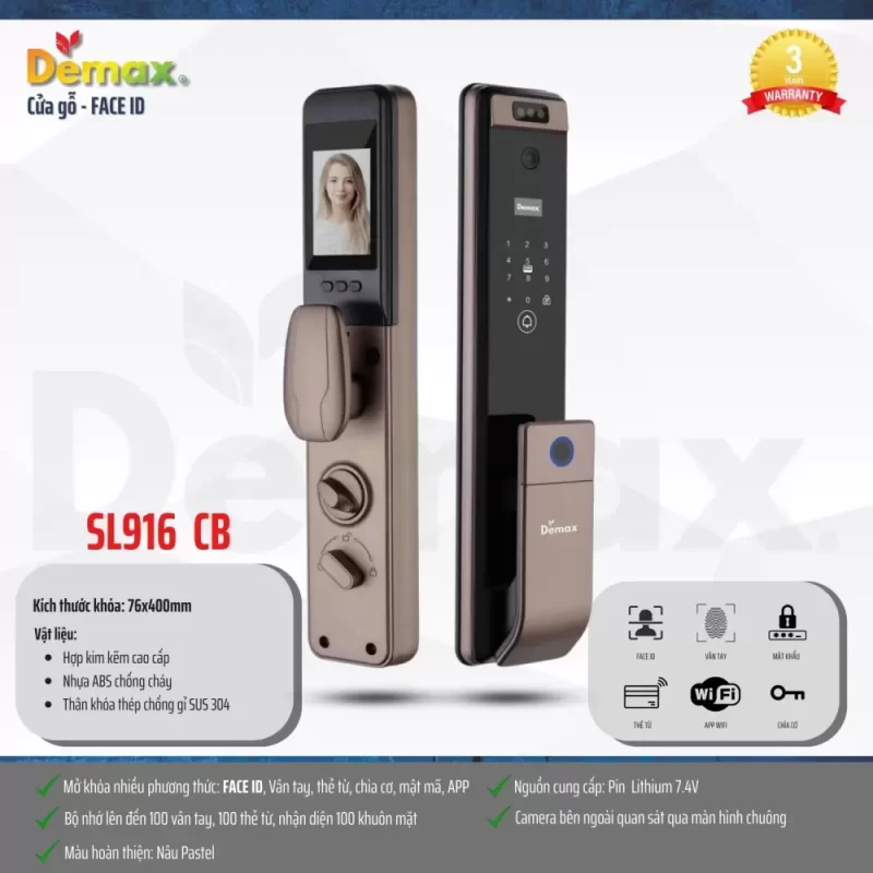 KHÓA CỬA NHẬN DIỆN FACE ID APP WIFI DEMAX SL916 CB