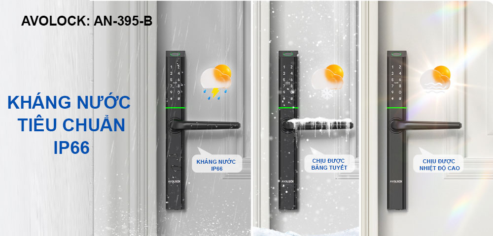 Khoá vân tay cửa nhôm Avolock AN-395-B App wifi - khoa van tay cua nhom cao cap an 395 b chong nuoc
