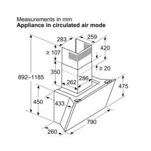 MÁY HÚT MÙI ÁP TƯỜNG BOSCH DWK81AN60 SERIE 6 - kich thuoc may hut mui ap tuong bosch dwk81an60 serie 6