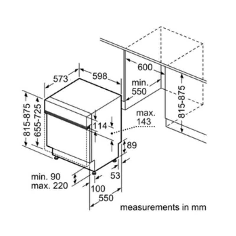 Máy rửa bát âm tủ Bosch SMI57M25EU Seri 4 - kich thuoc may rua bat am tu bosch smi57m25eu