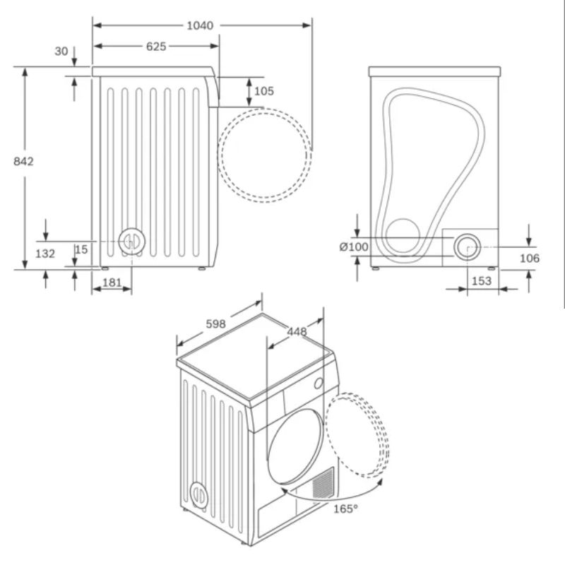 Máy sấy quần áo Bosch WTV 74100 ME - kich thuoc may say quan ao bosch wtv 74100