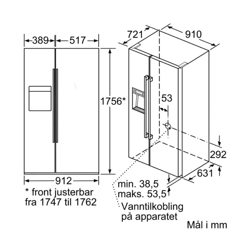 Tủ lạnh Bosch KAD92HI31 - kich thuoc tu lanh bosch kad92hi31