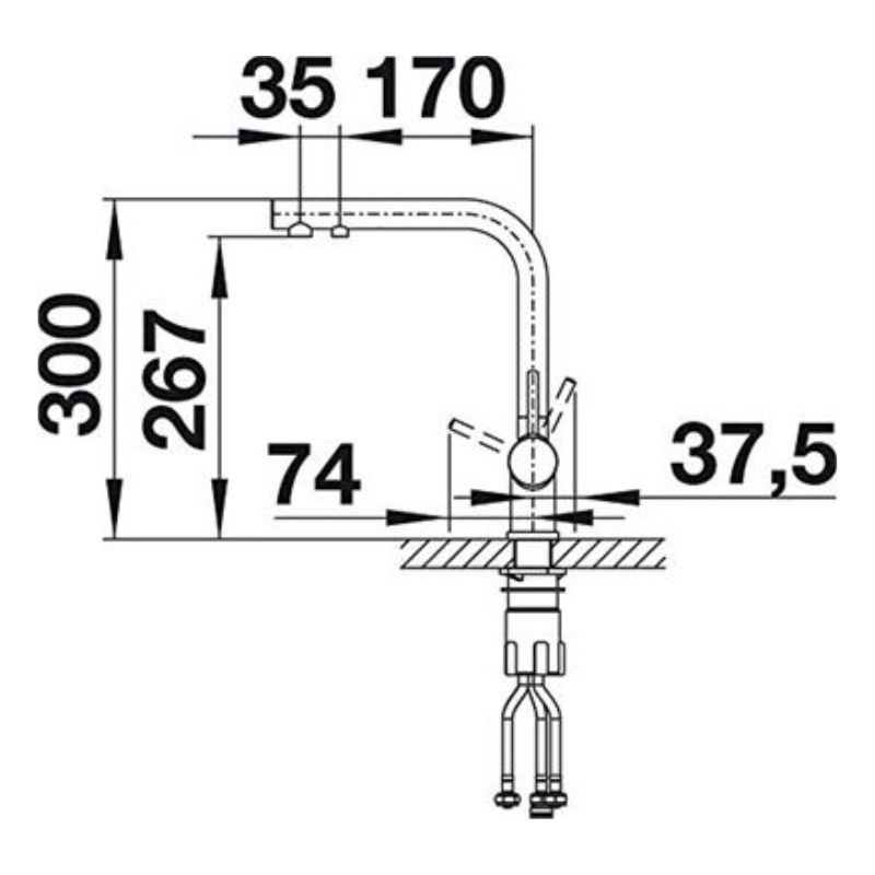 Vòi rửa bát Blanco FONTAS II Alu metallic - kich thuoc voi rua bat blanco fontas ii alu metallic