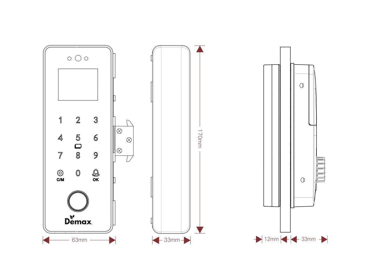 Khóa vân tay cửa kính Demax SL900 G Viền Đồng App Wifi, Face ID 3D, Remote của Đức - lua 1