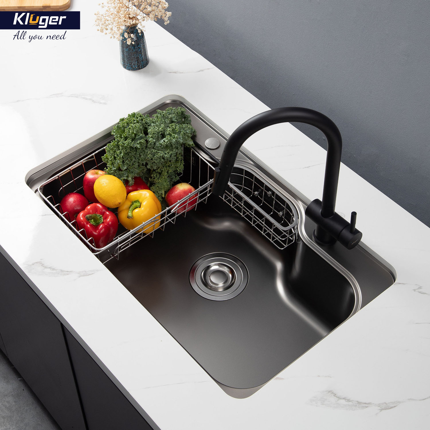 CHẬU RỬA CHÉN KLUGER KW8151FB S80 PLUS - mau chau rua bat 1 ho mau den phong cach nhat ban