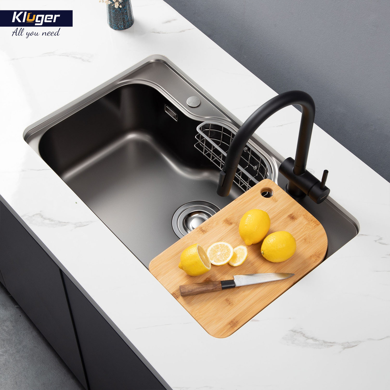 CHẬU RỬA CHÉN KLUGER KW8151FB S80 PLUS - mau chau rua bat kluger mau den phong cach nhat ban