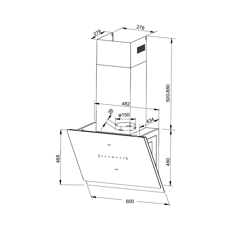 KÍCH THƯỚC MÁY HÚT KHÓI KHỬ MÙI ÁP TƯỜNG MALLOCA MC 60GTC