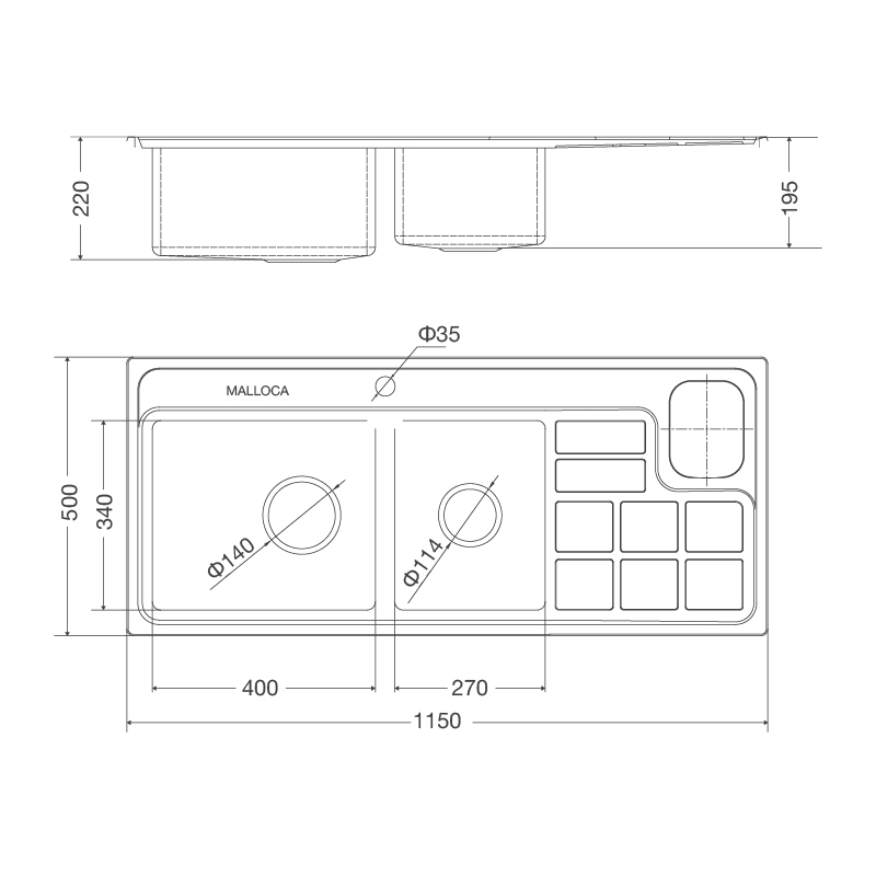 CHẬU RỬA CHÉN MALLOCA MS 8817 N  - ms 8817 n