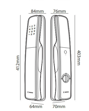 KÍCH THƯỚC KHÓA CỬA VÂN TAY APP WIFI BOSCH EL800A DE MÀU ĐỒNG