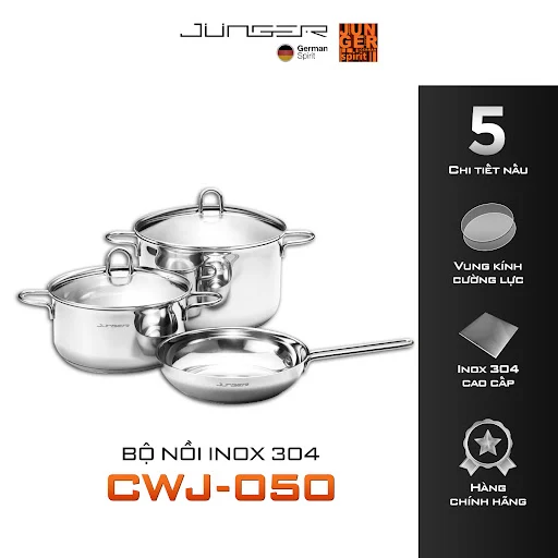 BỘ NỒI INOX JUNGER CWJ-050 CAO CẤP 5 CHI TIẾT