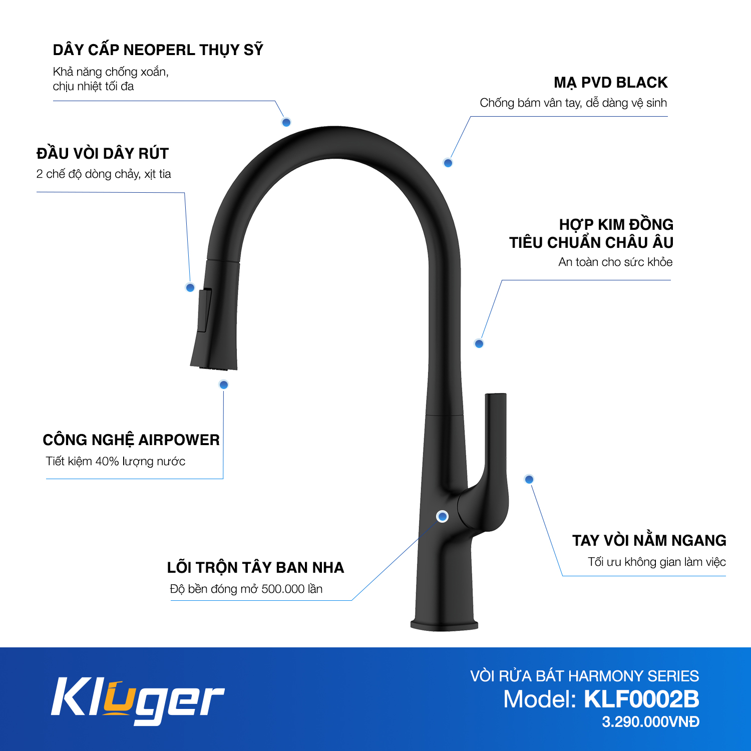 VÒI RỬA CHÉN KLUGER KLF0002B - voi bep kluger klf0002b